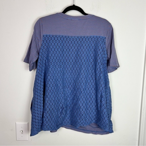 Logo Lori Goldstein Top womens large Tunic Pockets Purple Orange Stripe Shirt - Picture 6 of 8